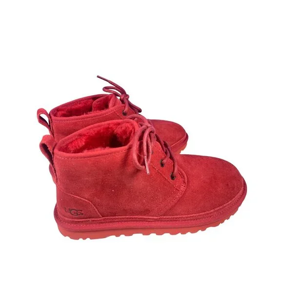 New UGG NEUMEL Mid Top Casual Snow Boots Suede Red Fur Women's 8 EU39 - Picture 11 of 12